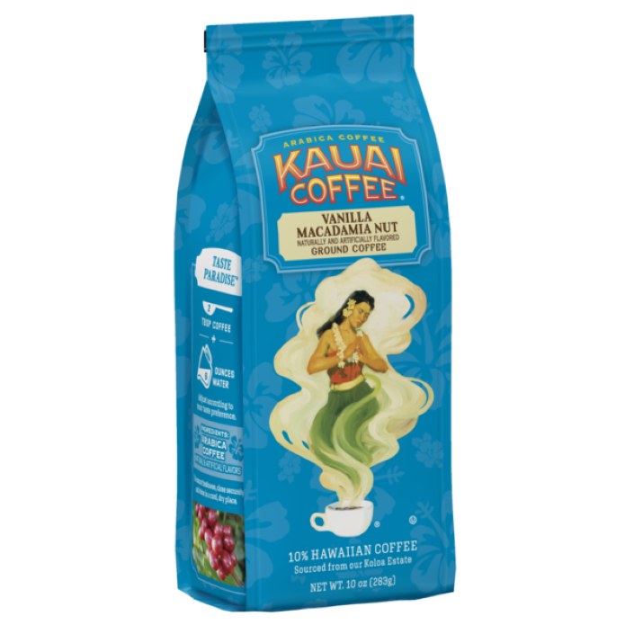 Kauai Vanilla Macadamia Nut Flavored  Ground Coffee 10oz (Medium Roast)